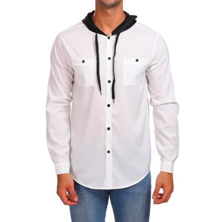 Herr Hooded Shirts Frontfickor Tunikaskjorta