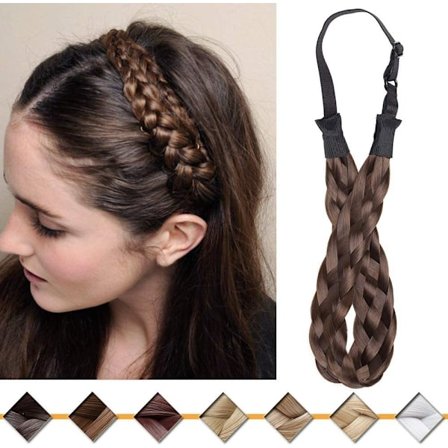 Flettet hårbånd i syntetisk hår, medium størrelse