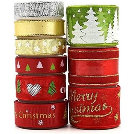 Joulunauhat 9 lahjanauhaa Punainen/Hopea/Kulta/Vihreä Grosgrain