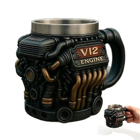 V12Engine Kaffekrus - Brugerdefineret Rejsekop i Rustfrit Stål til Mekanikentusiaster