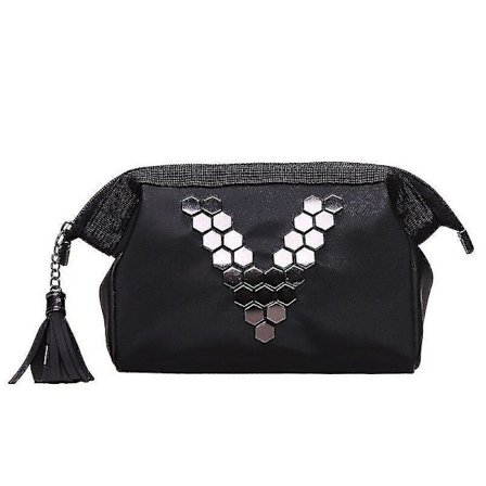 Kvinnor Resor Svart Bokstav V Kosmetikväska Dragkedja Make Up PU Läder Makeup Case Organizer Förvaring