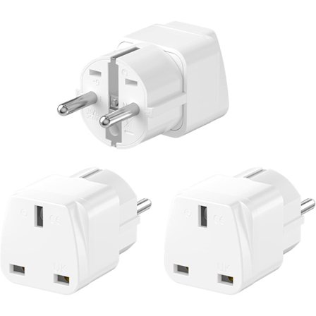 3-pack reseadapter från Storbritannien till Europa, reseadapter från Storbritannien till EU, 3-stifts typ G till 2-stifts, för Tyskland, Spanien, 