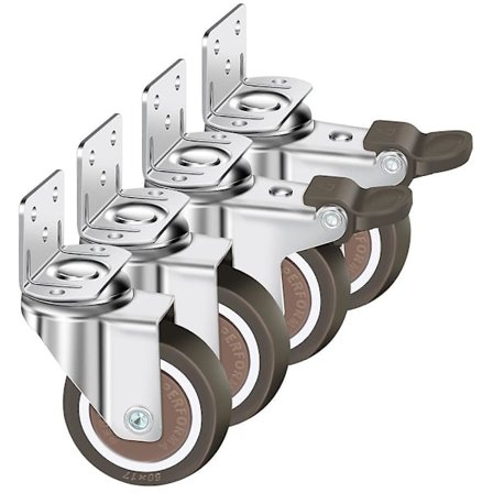 Sett med 4 svingbare hjul 50mm, 100kg møbelhjul, L-type møbelhjul med brems 360 rotasjon, for innendørs og utendørs (2 hjul med brems, 2