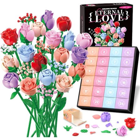 Joulukalenteri kukkakimpuilla, 24 päivän joulukalenteri kukkakimpuilla, värikäs ruusukimpun kokoamissarja, tee-se-itse kimpun koristelu