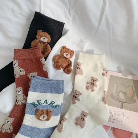 Korea Animal Socks Women's Autumn Winter Bear Cute Cartoon Medium Socks Harajuku Sports Socks Cotton Stockings