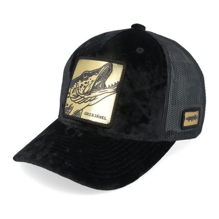 Skillfish - Svart trucker Keps - Kids Grisjävel Gold Youth Black Velvet Trucker @ Hatstore