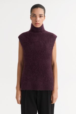 Soft Goat - Brushed turtleneck singlet - Kashmirtröja dam - L - Midnight Plum