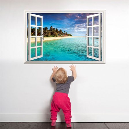 3d-effekt väggklistermärke Falska fönster strandlandskap Väggklistermärke