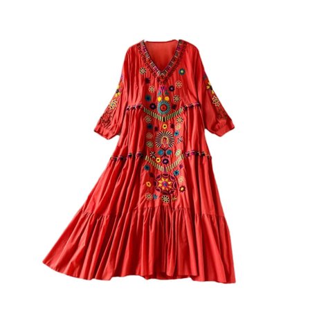 Strandklänning Dam Klänning Bohemisk Bomull Lång Klänning för Festivaler Resor-lingling}