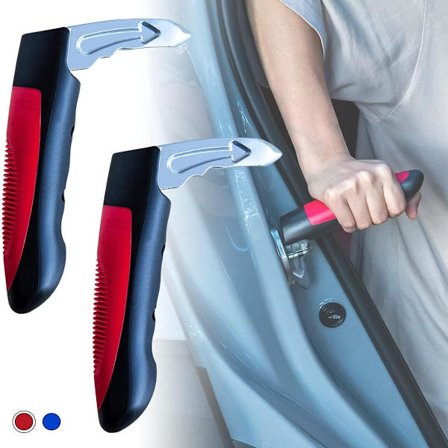 2 STK Bærbart kjøretøystøttehåndtak, eldre bilhåndtak for dørhjelp, stående mobilitetshjelpemiddel for bil med glassbryter, rød lucky