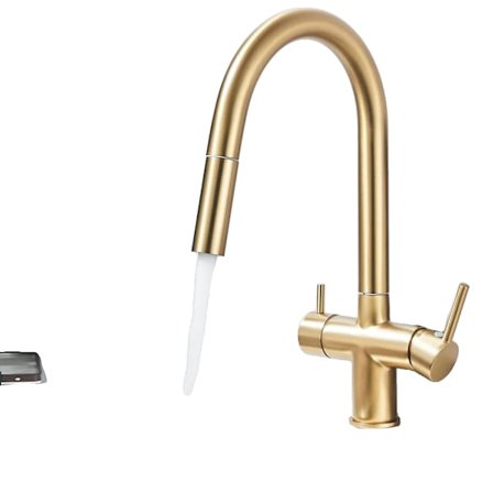 Köksblandare, utdragbar pip, dubbelhandtagskontroll,Borstad Guld