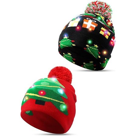 2 Stykker Jule LED Lysende Hue Huer Grim Juletrøje Kni, ZQKLA