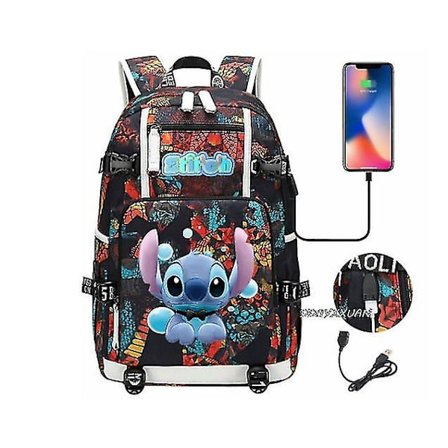 Lilo og Stitch Skole Tasker Kapacitet Rygsække Drenge Piger Usb Opladning Rejse Stor Laptop College Studerende Skole Taske Rygsæk