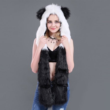 Vintertørklæde, hat og handskesæt i imiteret pels til kvinder - Varmt sjal og vikler i plys med hætte