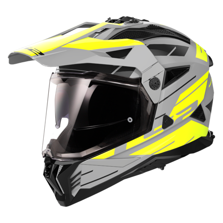 Adventurehjelm LS2 MX702 Pioneer II Namib Matt grå/Hi-Vis gul S
