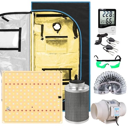 Inomhus Hydroponisk Odling Set, LED Växtbelysning, Kolfilter, Komplett Kit,60x60x120CM Kit