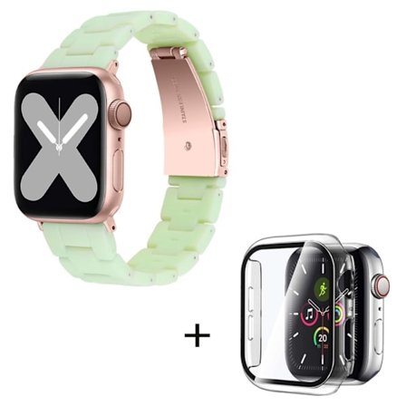 Apple Watch SE 2022 (40mm) klockarmband med 3 pärlor i resin och genomskinligt hölje - Avokadogrön