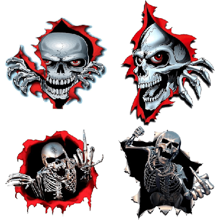 Torn Skull Sticker, 4 stk. Skull Horror Skull Stickers Decal Sticker Decal til bil, køretøj, bilsticker