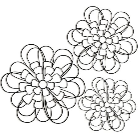 3-delad väggkonst i metall, metallblommor, väggskulptur i metall