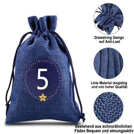 24 Adventskalendere til å fylle, stoffpose Adventskalender for menn kvinner barn med 1-24 stykker klistremerker DIY julegaveposer