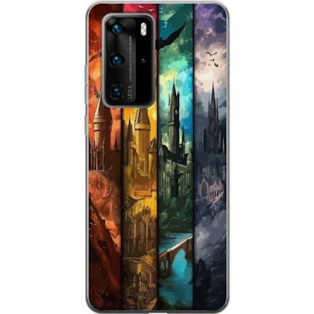 Kompatibel Mobilcover til Huawei Huawei P40 Pro Fire magiske slotte i forskellige elementfarver, episk fantasykunst med ild vand luft og mørke i deta