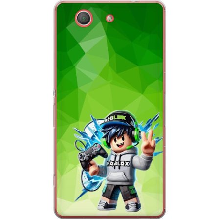 Kompatibelt Mobildeksel til Sony Xperia Z3 Compact Roblox-inspirert gamerfigur med headset, håndkontroll og energiske effekter mot grønn bakgrunn