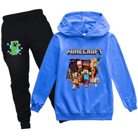 Barn Pojkar Minecraft Hooded Pullover Byxor 2pcs Kits blue 140cm