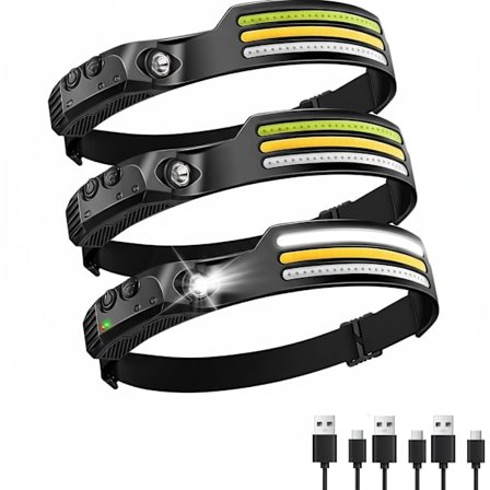 Pandelampe 3-PAK genopladelig, 1000 lumen 230° bred stråle superlys pandelampe-FX-