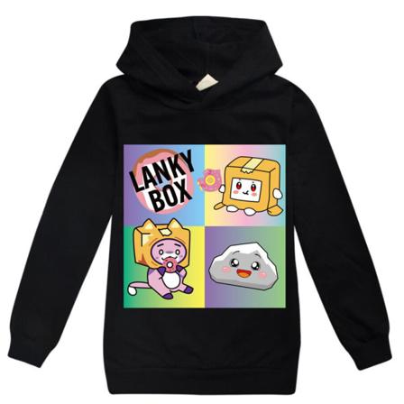 Barn LANKYBOX Print Casual Hoodie Hoody Jumper Topp Sweatshirt sort 130cm