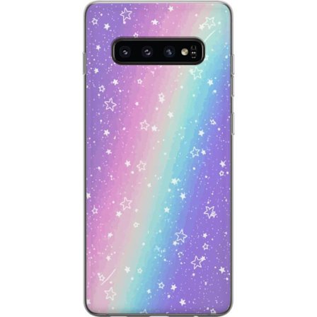 Kompatibelt Mobildeksel til Samsung Galaxy S10 Rainbow-farget pastellbakgrunn med hvite stjerner og gnistrende prikker i myk overgang