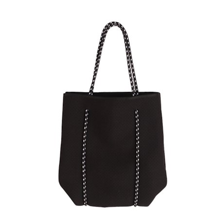 Stor Strandveske i Neopren med Perforering - Casual Mammaveske med Håndstropp - Sort