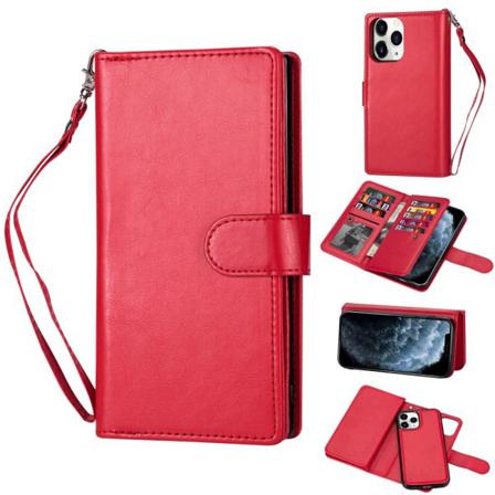 Iphone 12 / 12 Pro - 9-korts 2in1 Magnet/fodral - Röd Red Röd