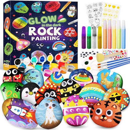 Lasten pimeässä hohtava maalattu kivisetti - Joululahja - Askartelu- ja taidesetti 6-12-vuotiaille pojille ja tytöille - Luovat taidelelut