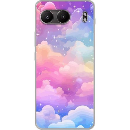 Kompatibelt Mobildeksel til OnePlus Nord 4 Søt enhjørning med regnbuefarget hår mot en stjernebelagt pastellbakgrunn i kawaii-stil