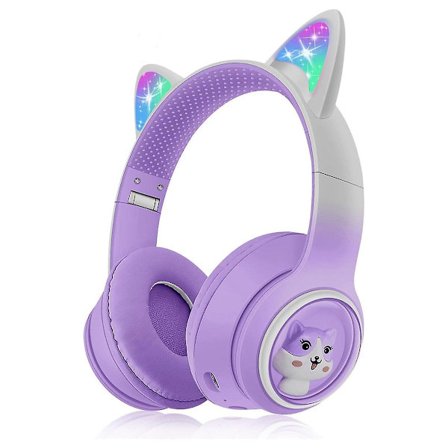 Barn Bluetooth-hörlurar, Vikbara Trådlösa Hörlurar med LED-Ljus, Kattöron Spelheadset