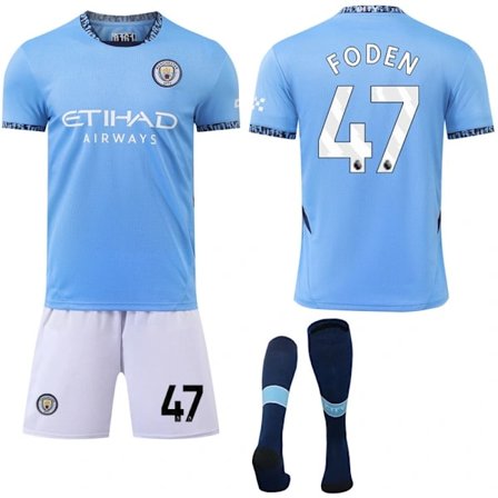 Manchester City Hjemme Barn & Voksen Fotballdraktsett med Sokker 2024-2025 Nr 47 FODEN Nr 47 FODEN No.47 FODEN