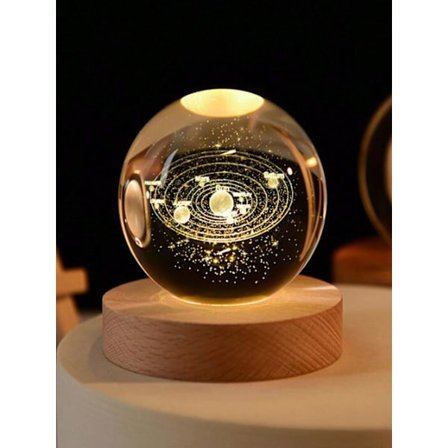 Personlig gave 3D solsystem indgraveret krystal kugle LED natlys, 8cm krystal kugle + 7cm varm lys bund USB strømforsyning, skrivebordsornament