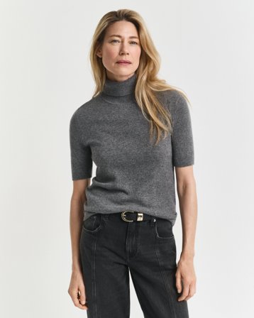 GANT Damen Kurzärmeliger Rollkragenpullover aus Kaschmir (XXL) Grau