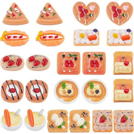 60 stk. 12 Stilarter Brød Cabochon Resin Brød Charms Smil Charm Bulk Toast Kage Cookie Mad Cabochons
