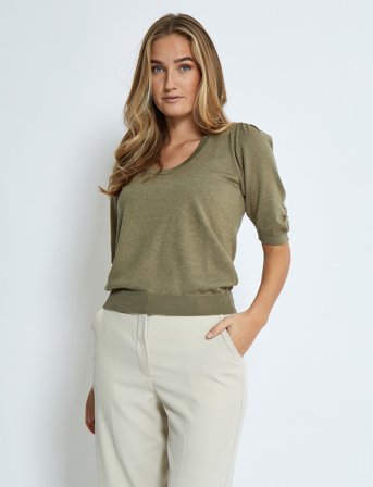 Minus Mspam Scoop Neck Knit T-Shirt - Khaki green - XS