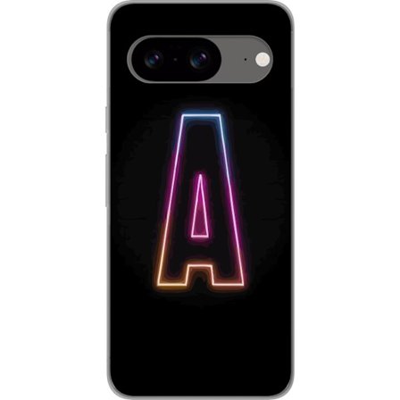 Kompatibel Mobilcover til Google Google Pixel 8 Minimalistisk neonbogstav A i regnbuefarvet lys mod sort baggrund i moderne typografisk stil