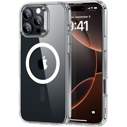 iPhone 16 Pro Max-etui, kompatibel med MagSafe, støtsikker militærbeskyttelse, magnetisk telefonetui for iPhone 16 Pro Max 6,9 tommer, gjennomsiktig
