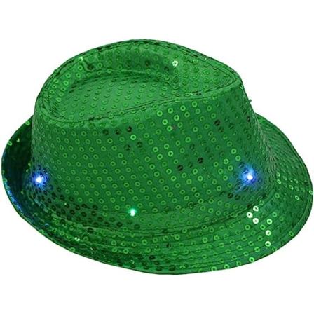 Vihreä vilkkuva LED-valo, värikäs paljetti, unisex-hattu, tanssijuhlat