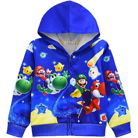Super Mario Bros 3D-tulostettu lasten huppari takki pitk hihainen piirretty rento vetoketjullinen huppari ulkovaatteet festivaaliin A 4-5 Years