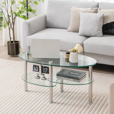 Ovalt sofabord i hærdet glas