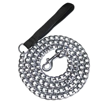 Stål hundkedja koppel kraftig hundkoppel PU läderhandtag hundkoppel 120CM