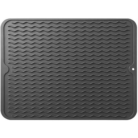 Silikon Avrenningsmatte, vaskorganisator, kjøkkenavdryppstativ, varmebestandig og sklisikker, silikon avrenningsmatte, svart, 30 x 40 cm