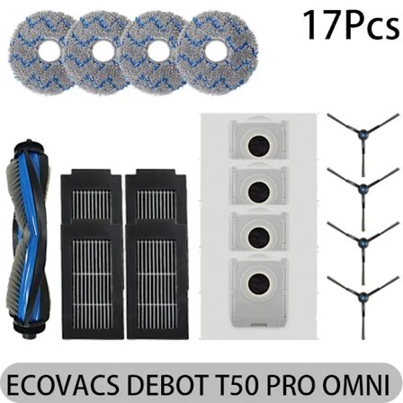Til ECOVACS DEBOT T50 PRO OMNI Reservedele Tilbehør Hoved Sidebørste Hepa Filter Moppeklud Støvpose