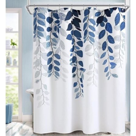 IC Duschdraperi, Blått duschdraperi för badrum, Akvarell växtblad med blommig badrumsinredning Vattentät tyg Set 72x72 tum