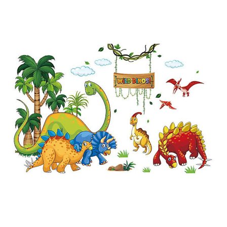 1 stk. Dinosaur vægklistermærke Cartoon Dino vægklistermærke Vildt træ Dino vægkunst klistermærke til drengeværelse Børnehave Børneværelse Soveværelse